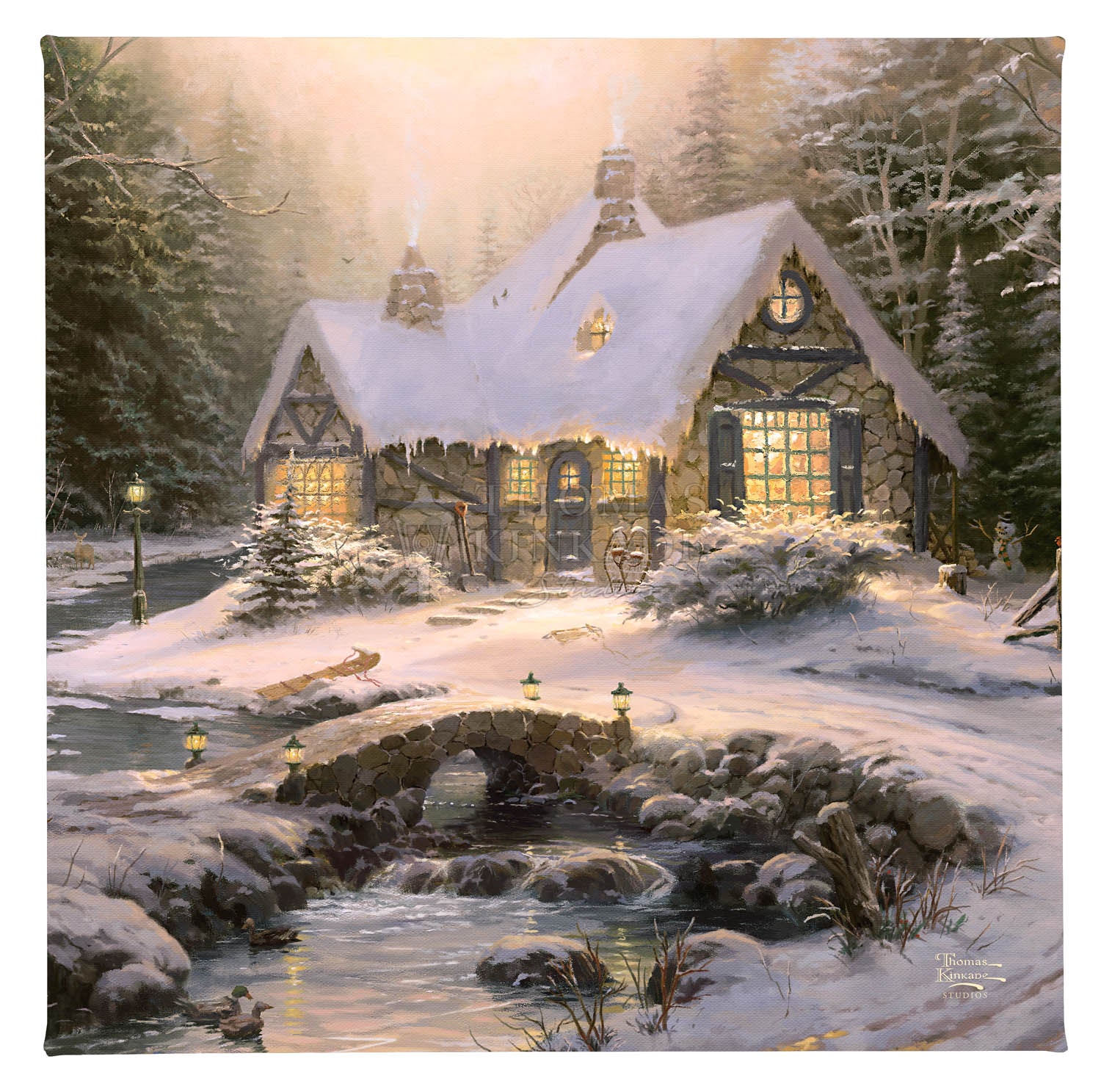 Winter Light Cottage - 14" x 14" Gallery Wrapped Canvas