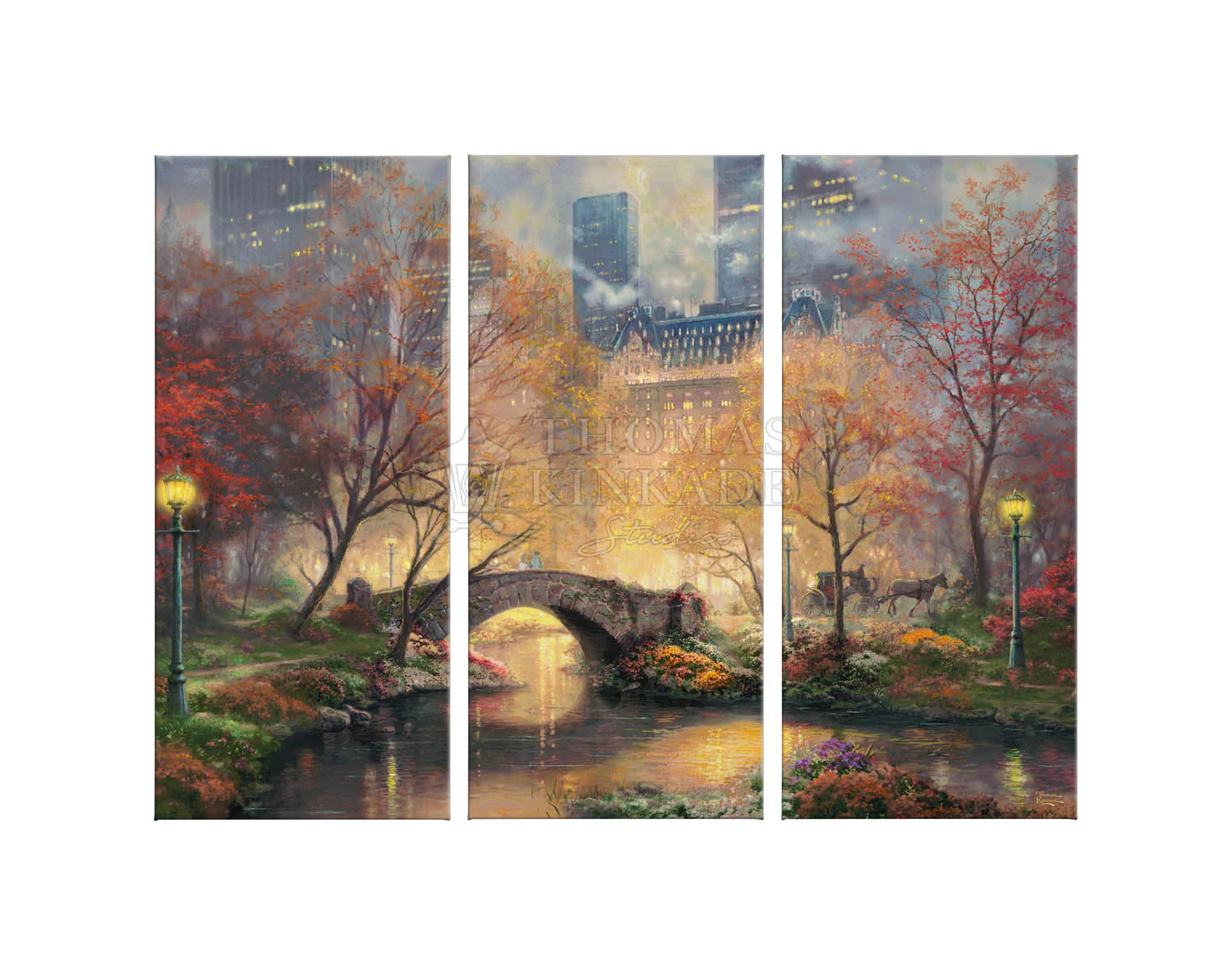 Central Park in the Fall - 36" x 48" (Set of 3) Triptych Giclee Canvas
