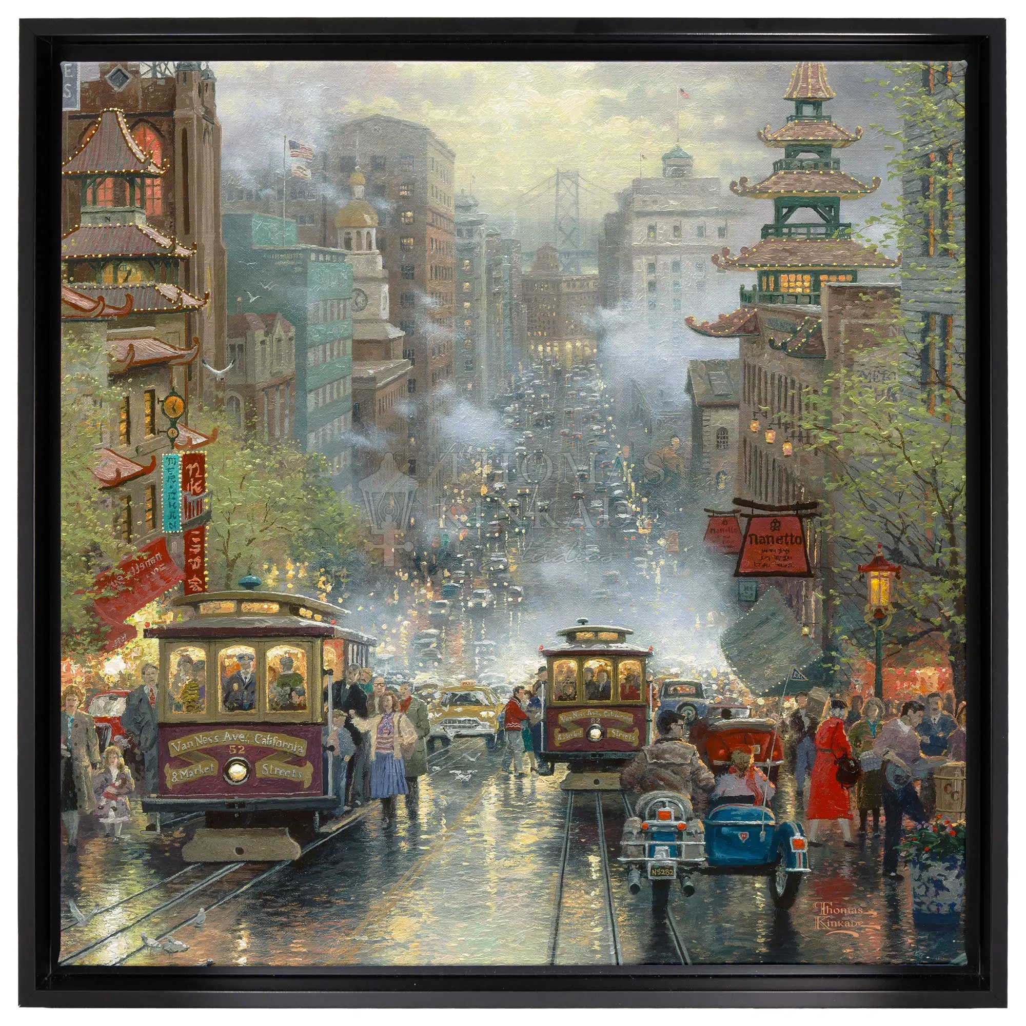 San Fransisco, A View Down California Street from Nob Hill - 20" x 20" Gallery Wrapped Canvas (Onyx Black Frame)
