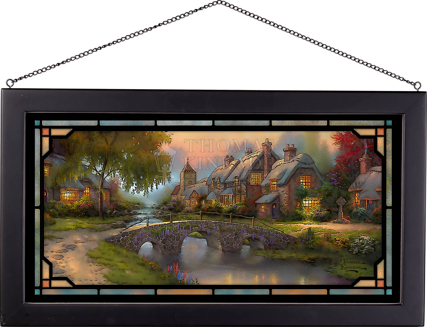 Cobblestone Bridge - 13" x 23" Framed Glass Art