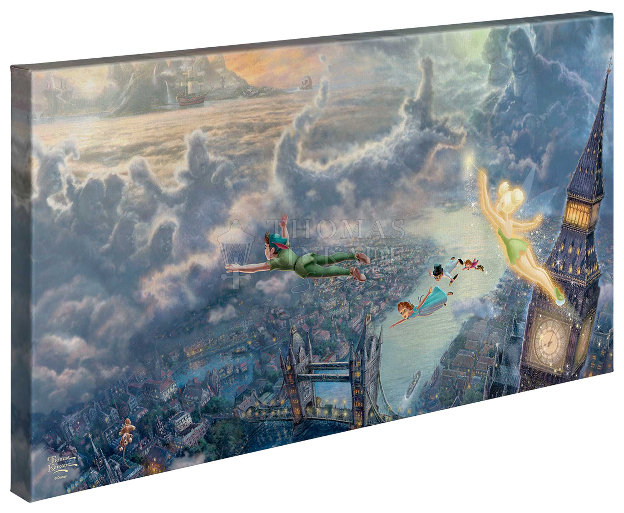 Disney Tinker Bell and Peter Pan Fly to Never Land - 16" x 31" Gallery Wrapped Canvas - Image 2