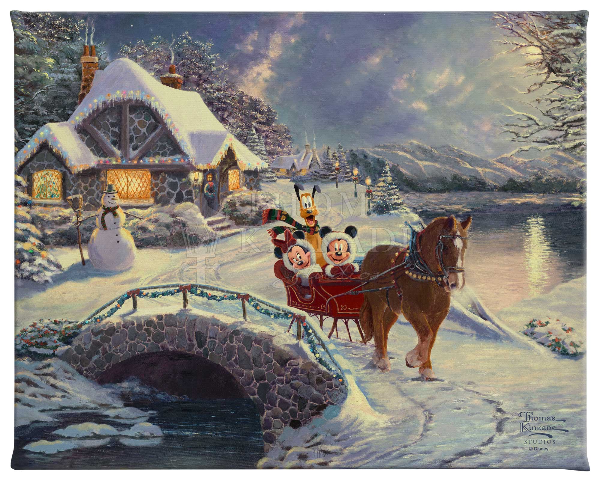 Disney Mickey and Minnie Evening Sleigh Ride - 8" x 10" Gallery Wrapped Canvas
