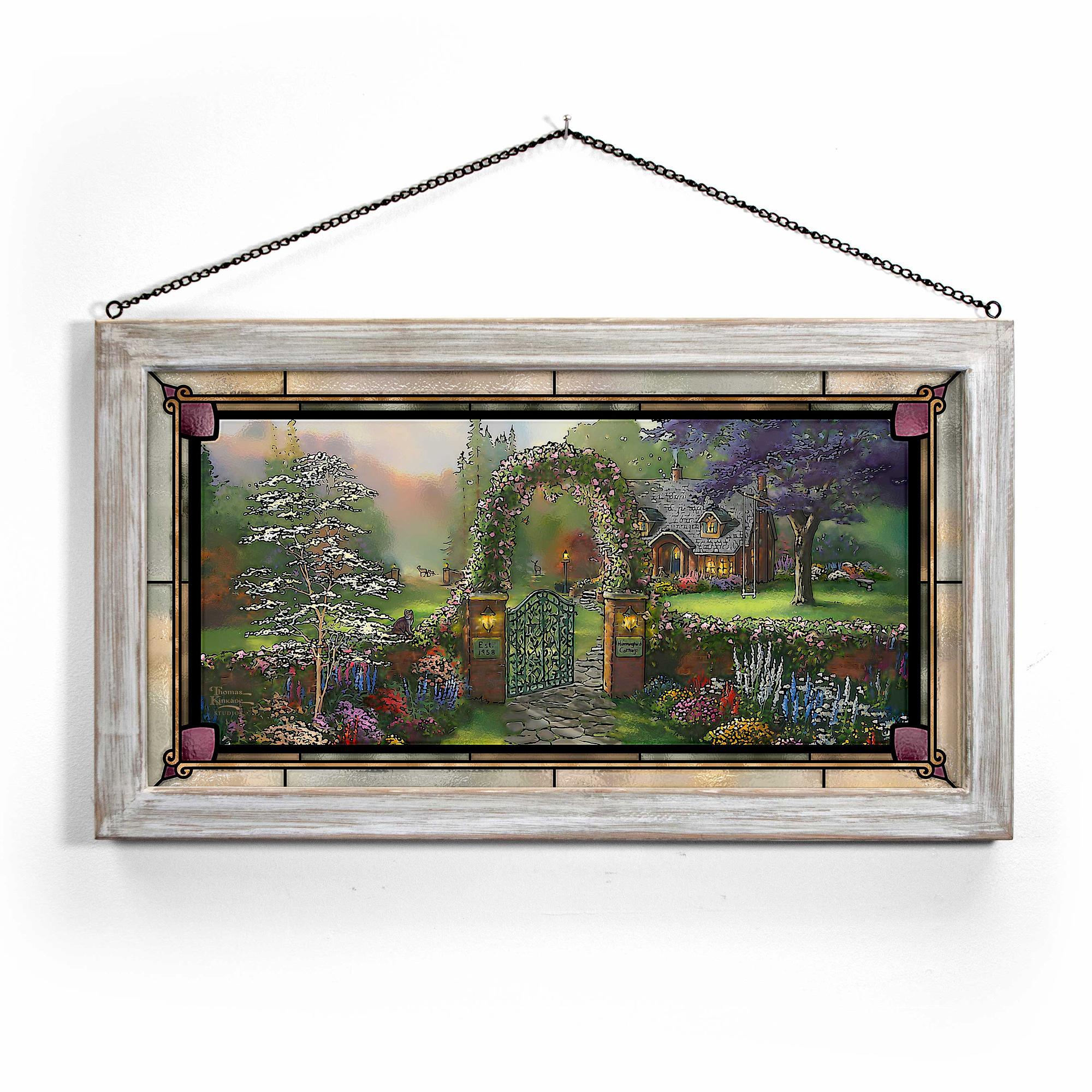 Hummingbird Cottage - 13" x 23" Framed Glass Art