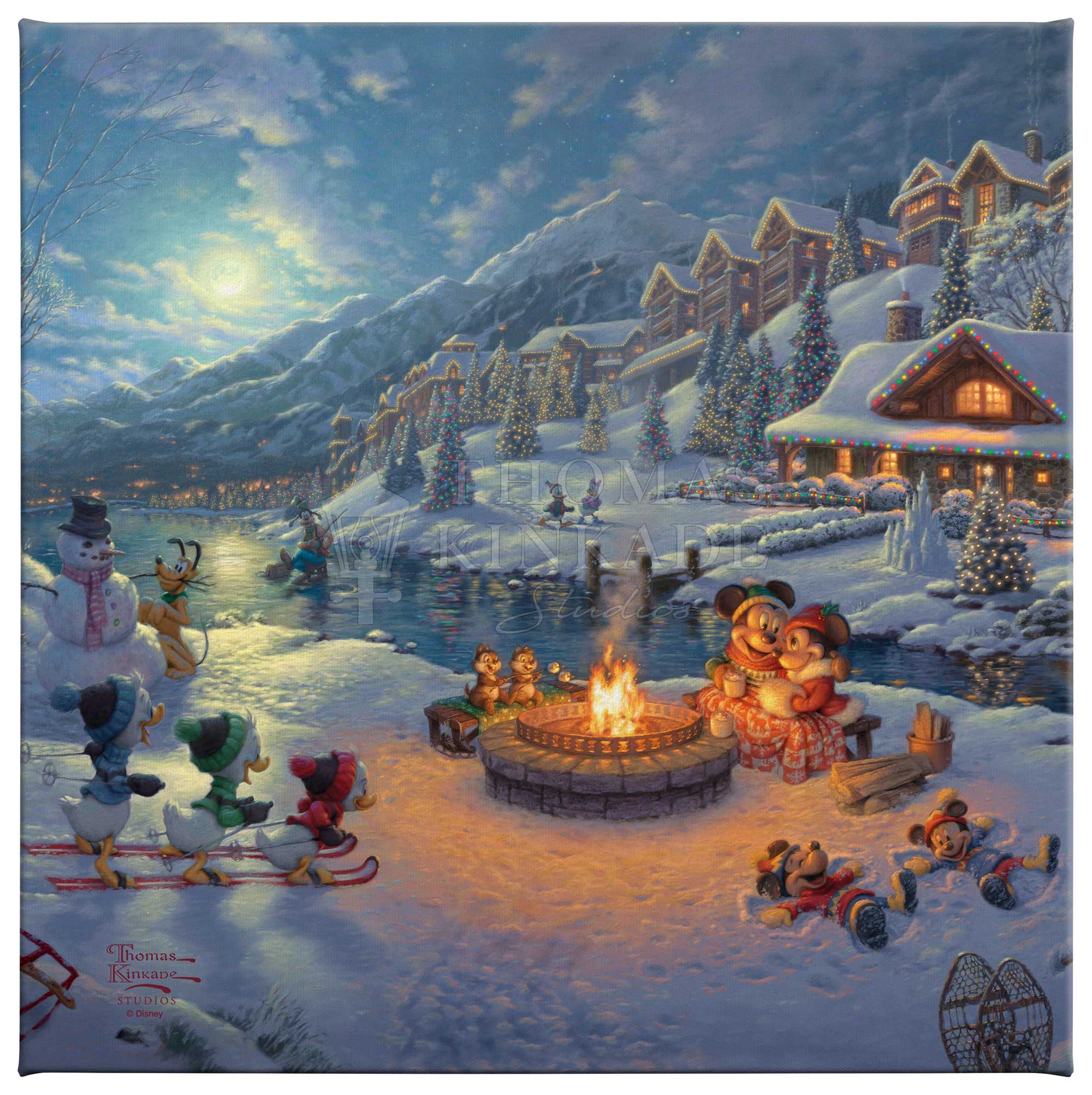 Disney Mickey and Minnie Christmas Lodge - 14" x 14" Gallery Wrapped Canvas
