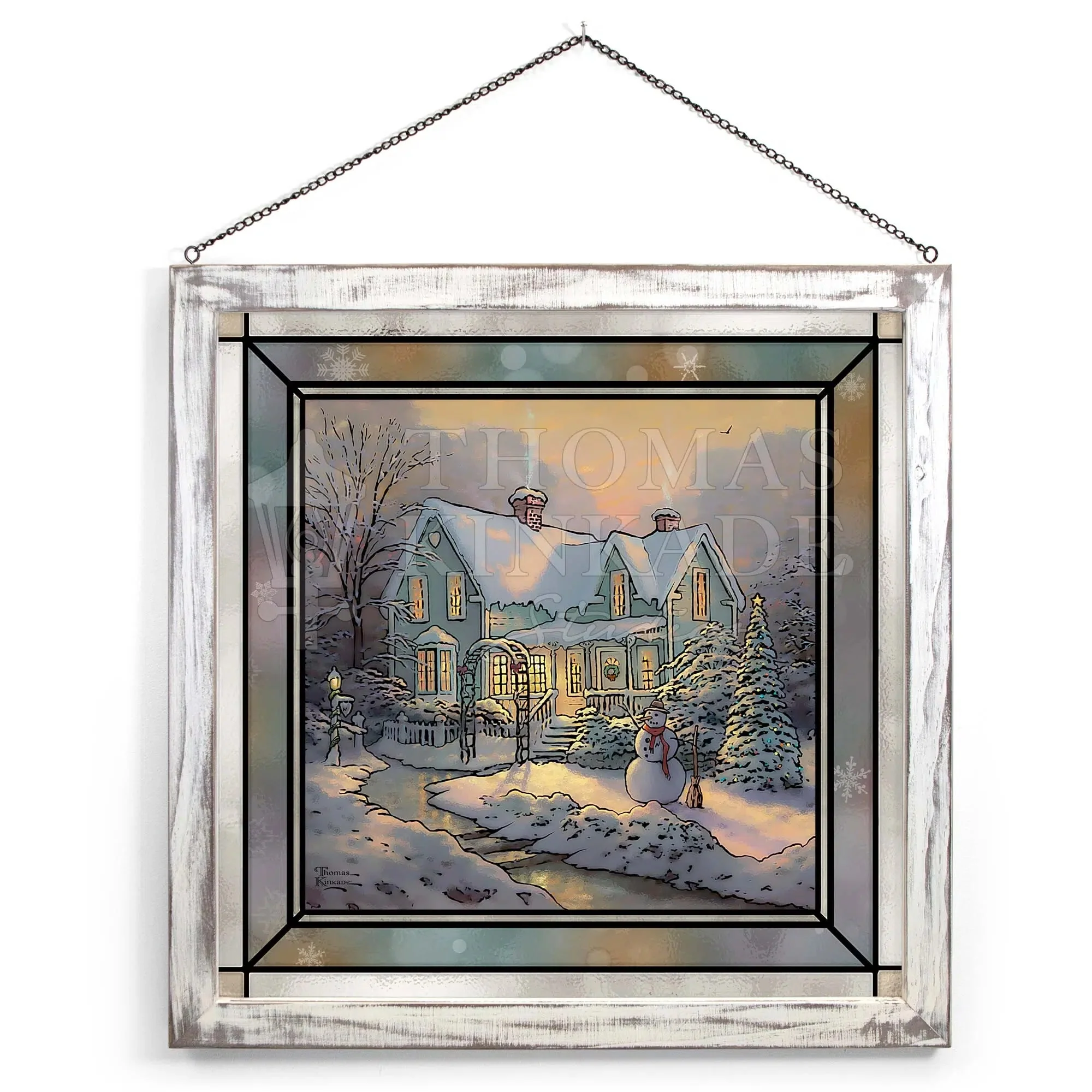 Blessings of Christmas - 20" x 20" Framed Glass Art (White Frame)