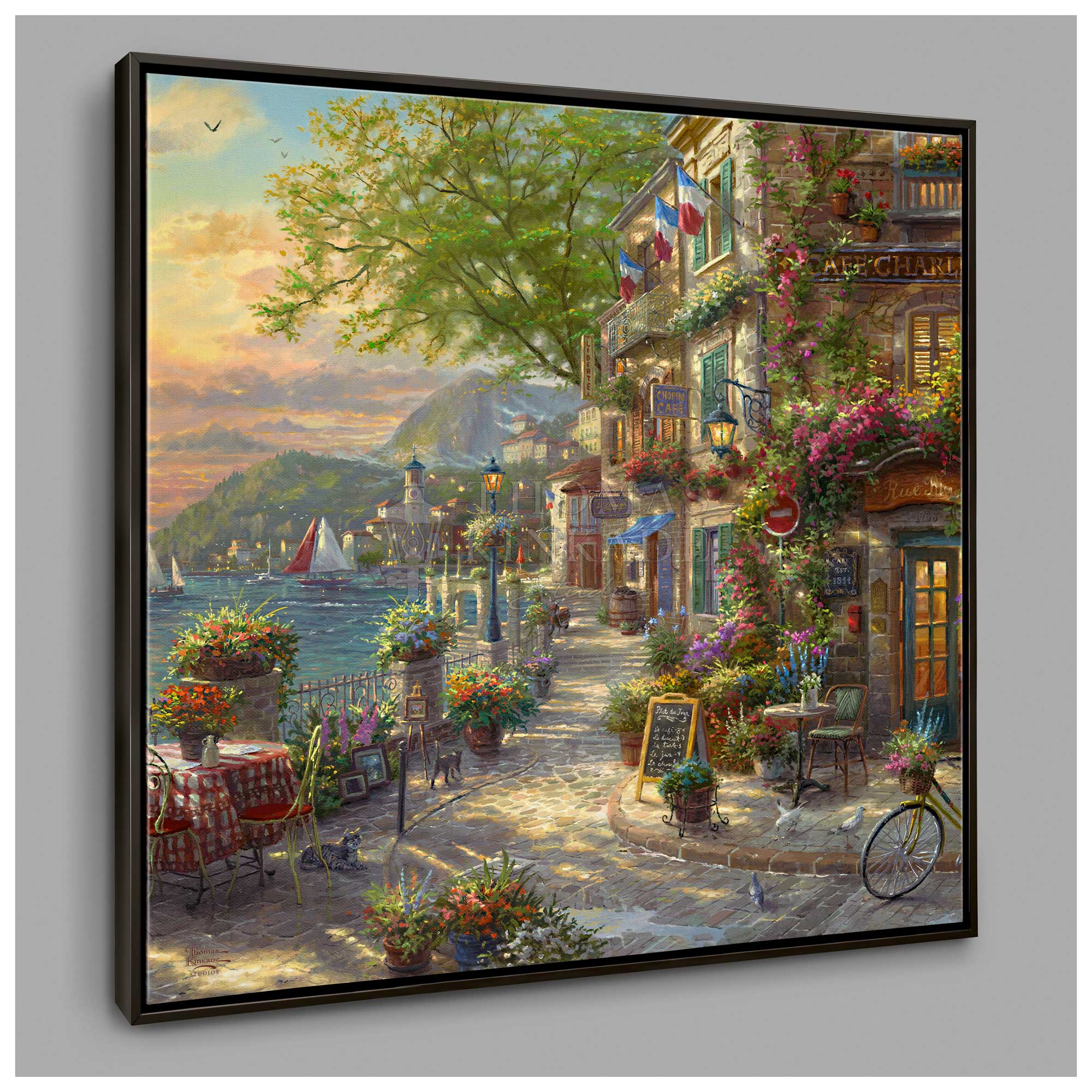 French Riviera Café - 36" x 36" Canvas Wall Mural (Onyx Black Frame)