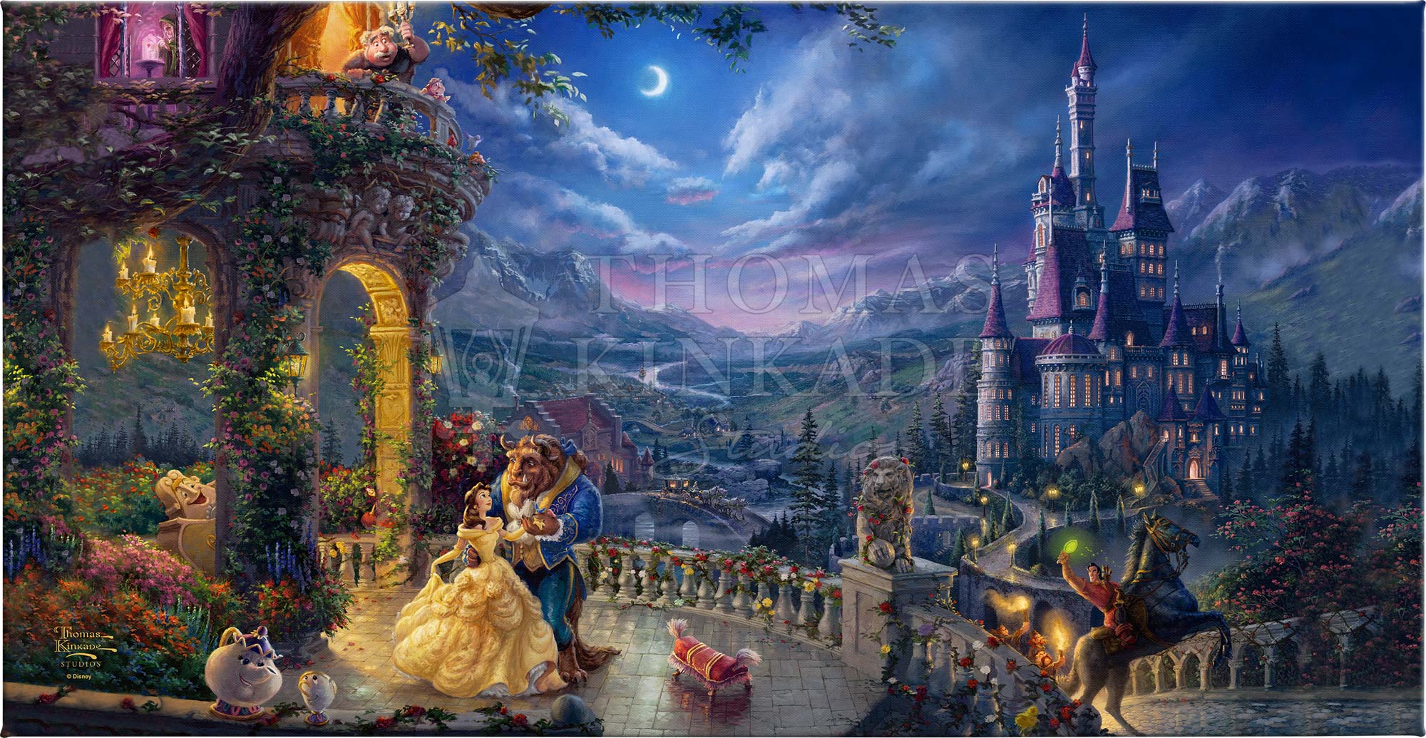 Disney Beauty and the Beast Dancing in the Moonlight - 16" x 31" Gallery Wrapped Canvas