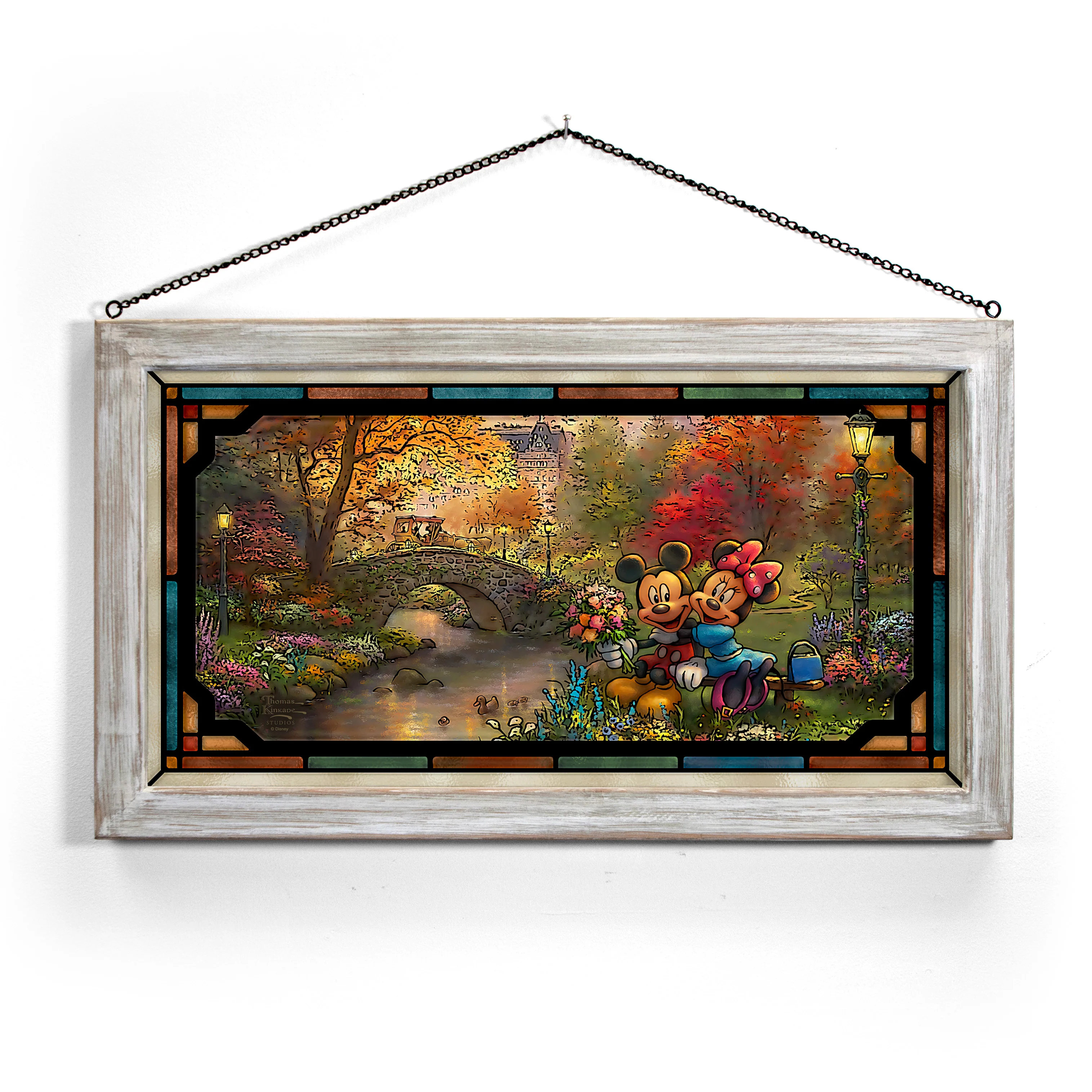 Disney Mickey and Minnie - Sweetheart Central Park - 13" x 23" Stained Glass Art