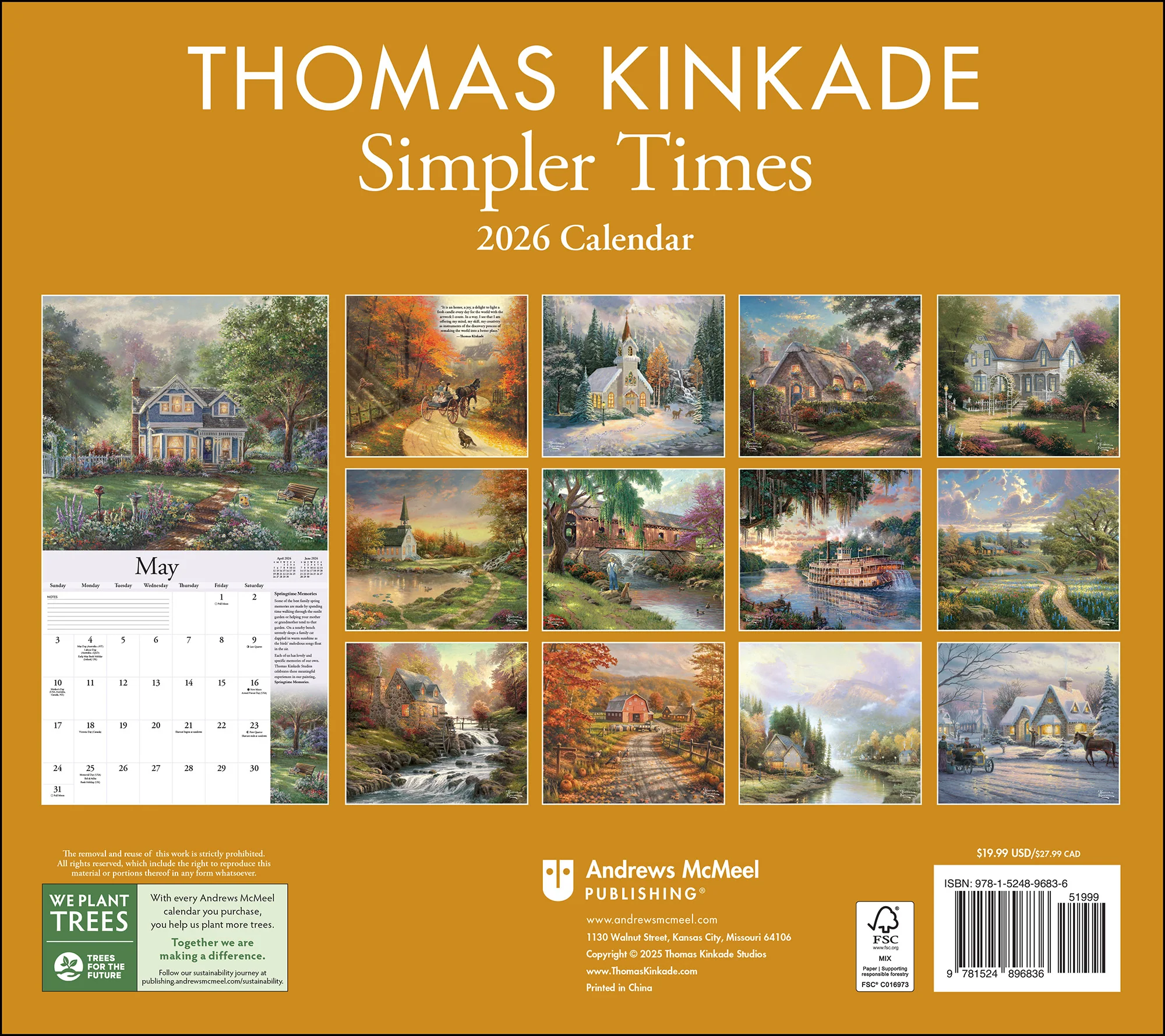 Thomas Kinkade Special Collector's Edition 2026 Deluxe Wall Calendar with Print - Image 2