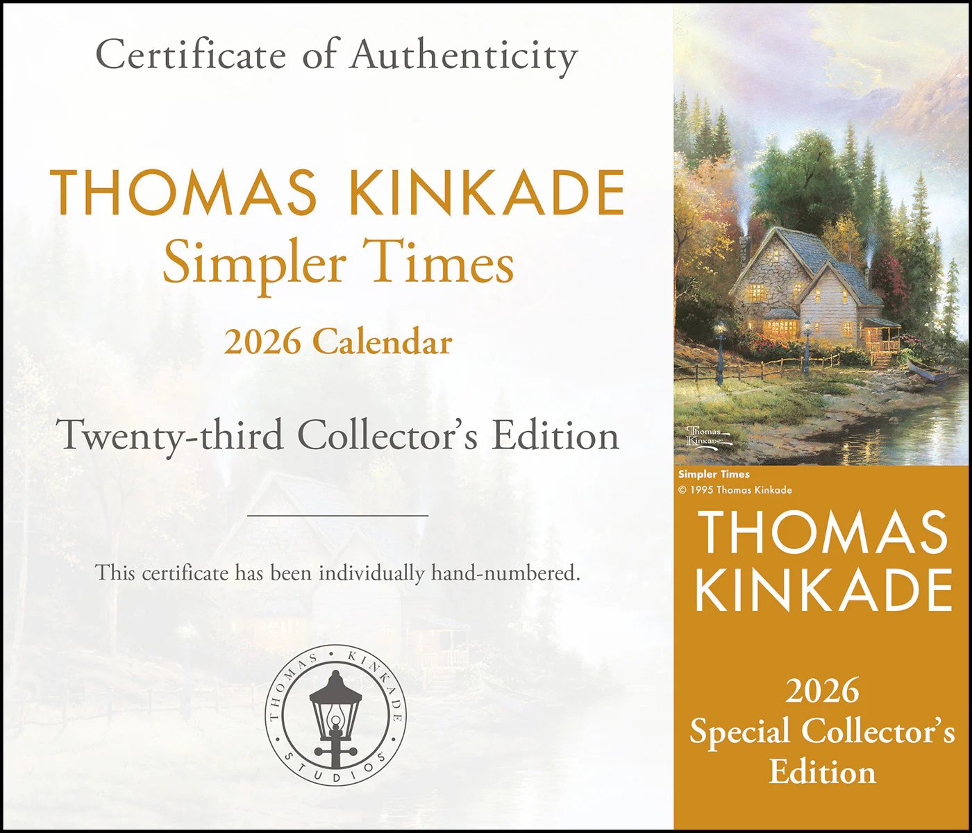 Thomas Kinkade Special Collector's Edition 2026 Deluxe Wall Calendar with Print - Image 4