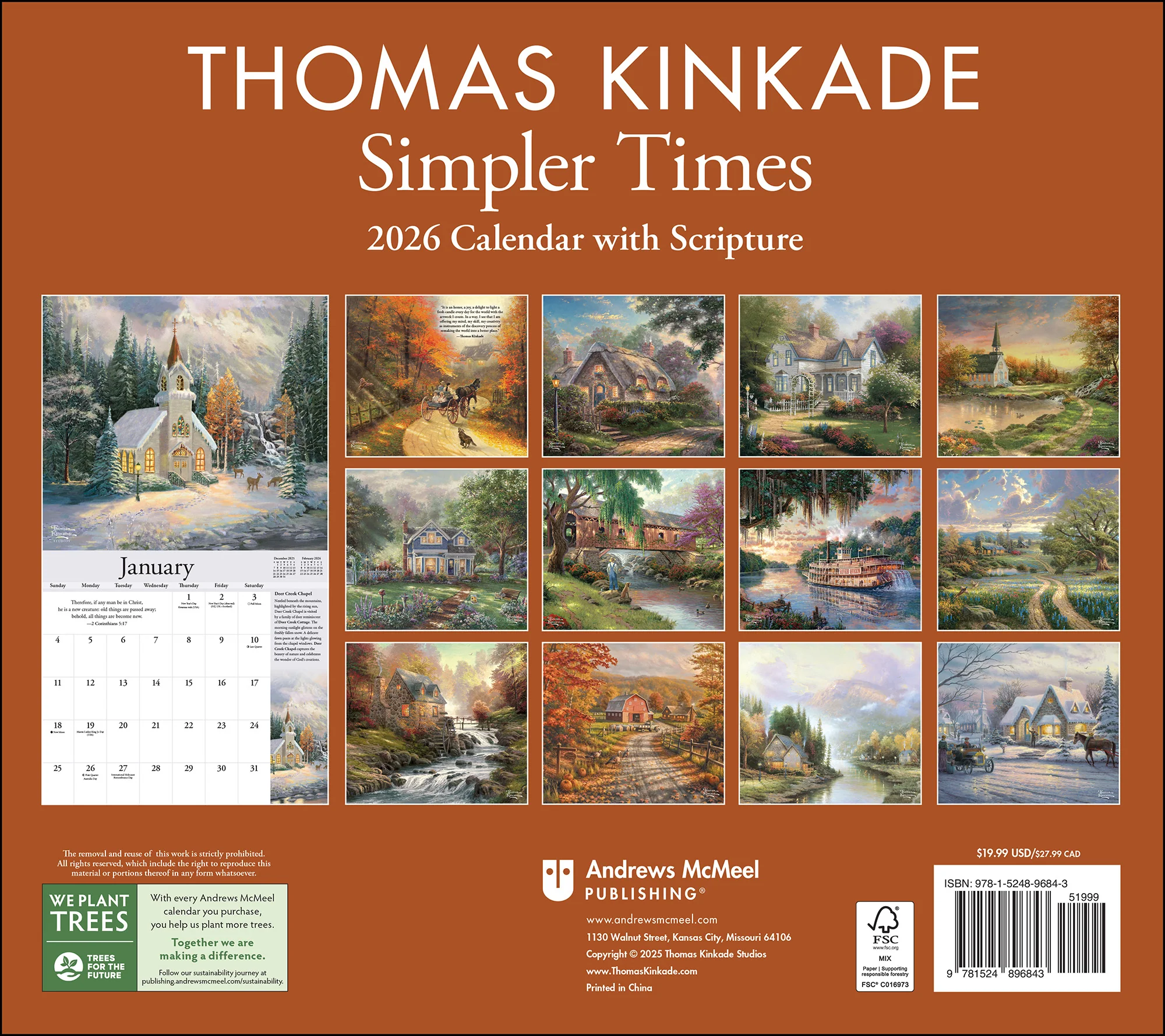 Thomas Kinkade Collector's Scripture Edition 2026 Deluxe Wall Calendar + Print - Image 2