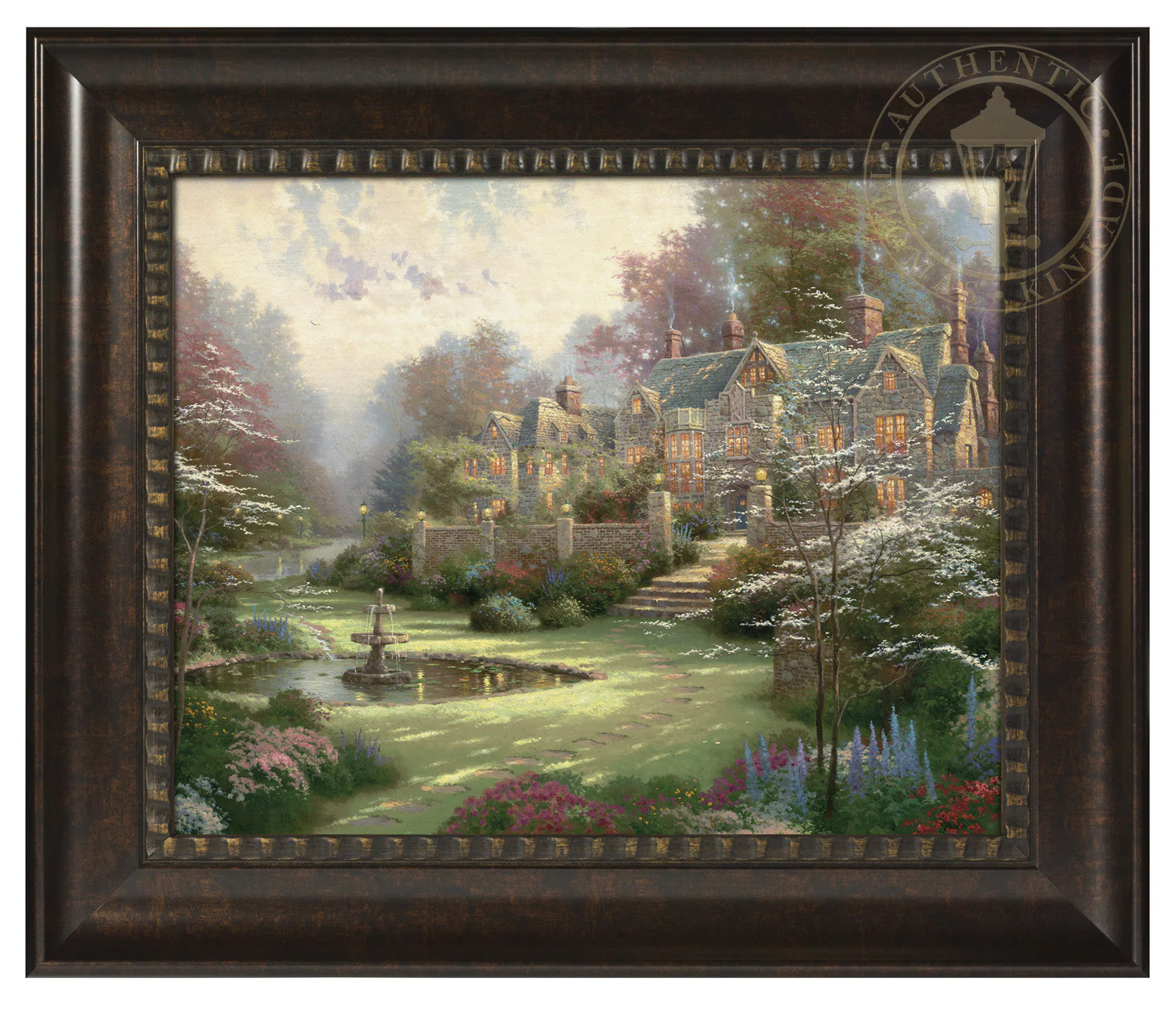 Gardens Beyond Spring Gate - 16" x 20" Brushstroke Vignette (Rich Burl Frame)