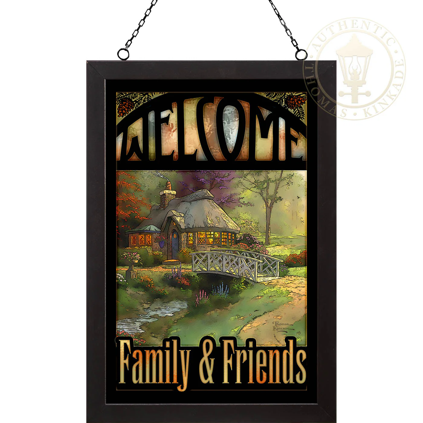 Friendship Cottage - 20" x 14" Framed Glass Art (Black Frame)
