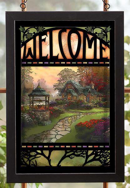 Make A Wish Cottage - 20" x 14" Framed Glass Art (Black Frame)