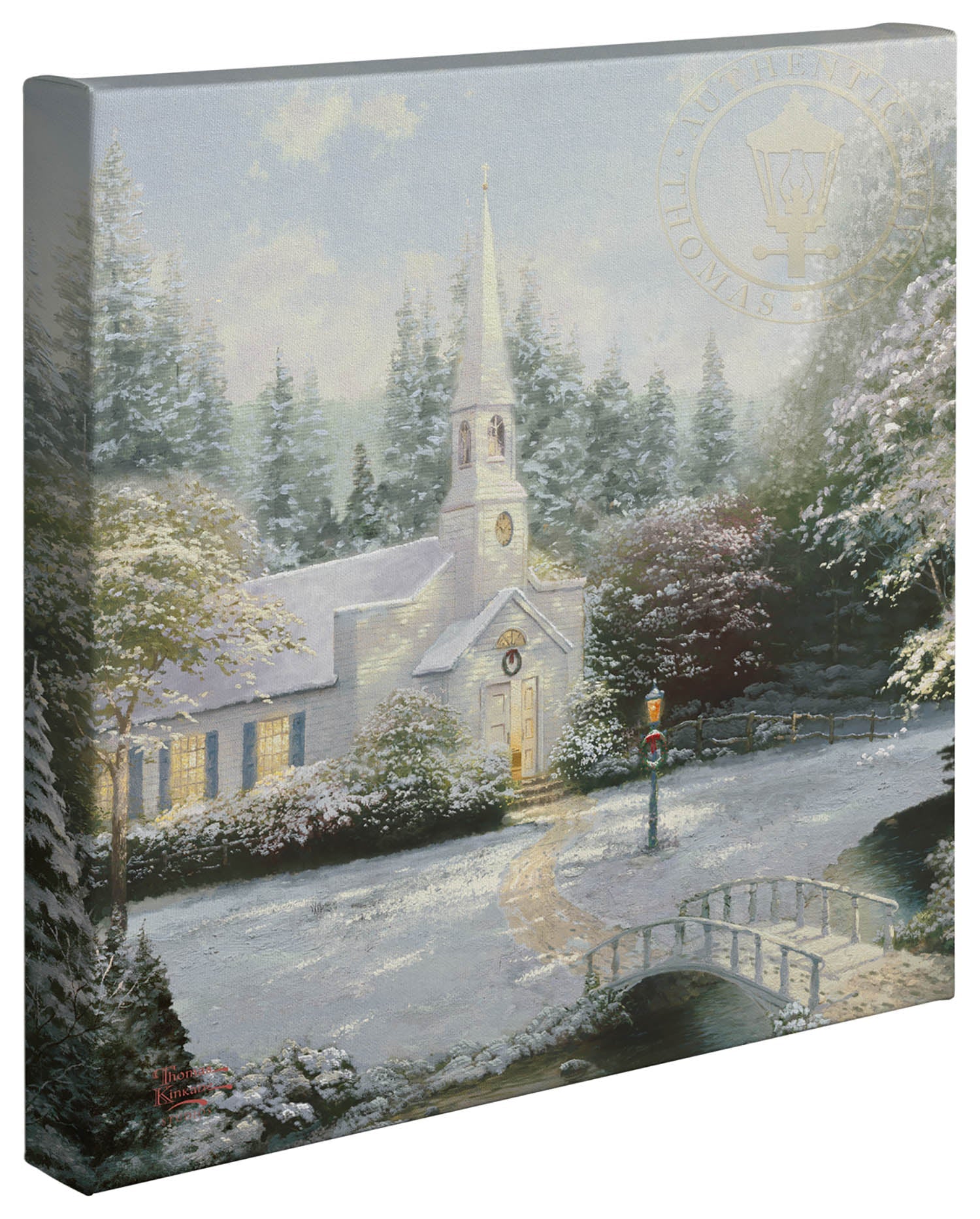 Snow at Hometown Chapel - 14" x 14" Gallery Wrapped Canvas - Image 2